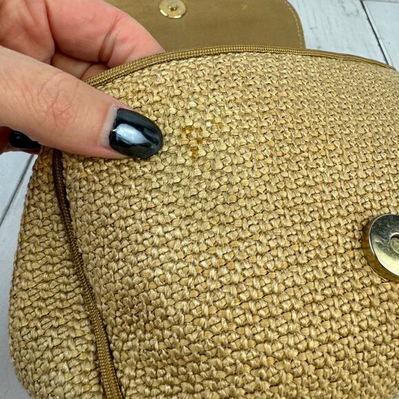 VTG De Veechi Tan/Gold Neutral Woven Jute Italian Clutch Shoulder Bag Beachy - Picture 5 of 11